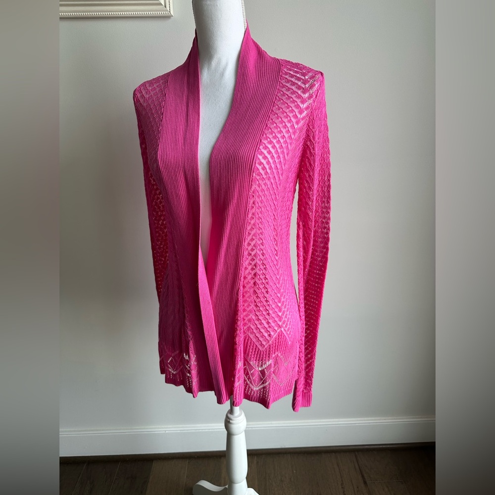 Cyrus Fuchsia Pink pointelle cardigan NWT